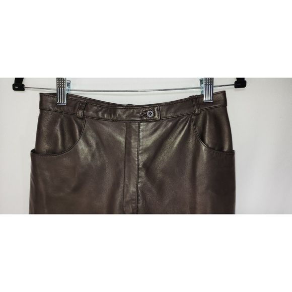 Vintage Iris Singer Collection Women's Brown 100% Leather Pants Size 2 - Picture 6 of 11